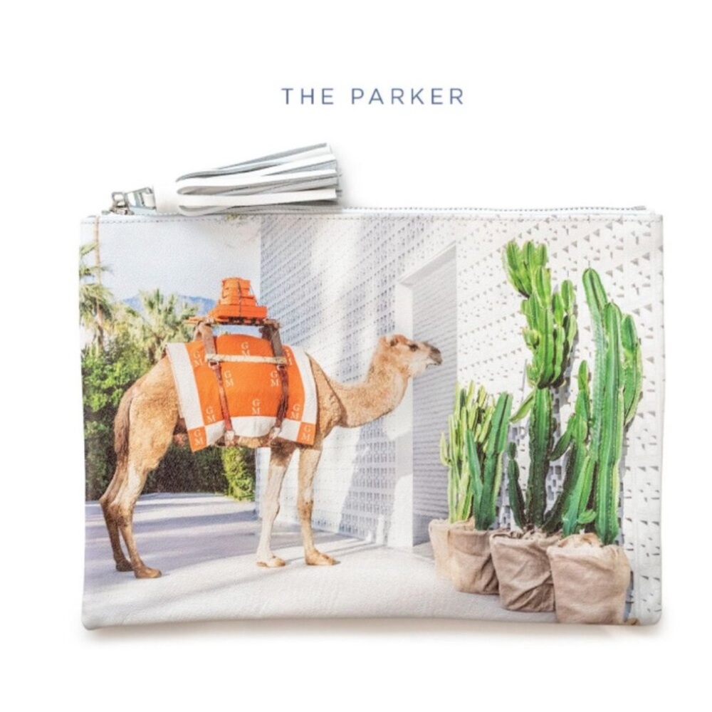 BRAND NEW Gray Malin “THE PARKER” Camel Porter Leather Clutch Pouch W/Dust Bag